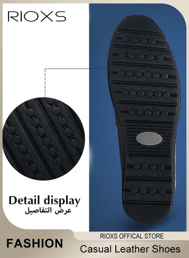 RIOXS Mens Business Formal Shoes, Faux Leather Shoes, Round Toe Fashion Oxford Flat Shoes, Slip-on Loafers Shoes For Work And Daily Wear, Casual Penny Loafers For Men, Comfy Lightweight Driving Flats, Black Leather Shoes For Business, Gift For Daddy Grandfather Boyfriend Husband - Image 5